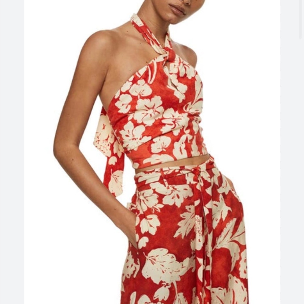 Mango Orange Floral Halter Top XS